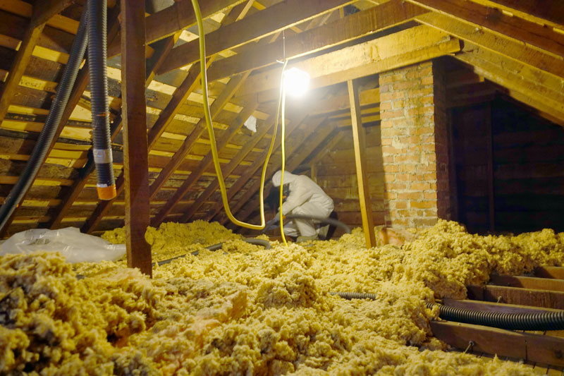 Worker conducting asbestos abatement in an attic, focusing on asbestos safety and removal in Vancouver.